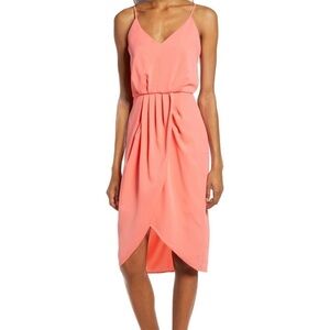 New CHELSEA28 Faux Wrap Dress In Coral Peach Size XXS